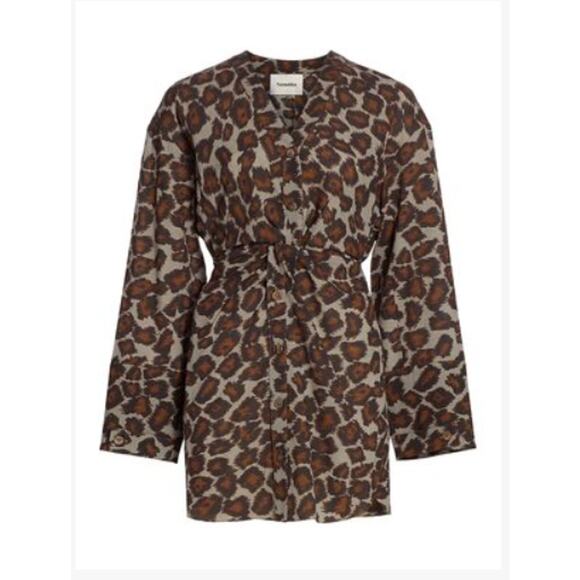 Nanushka Johanna Ocelot Print Twist Waist Mini‎ Dress Medium - Picture 1 of 9